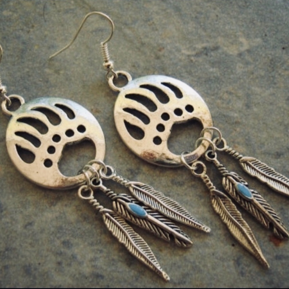 Bohemian tribal dream catcher dangle earrings